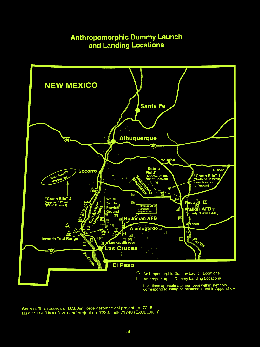 New Mexico map of the Roswell Incident (1947) UFO sighting.